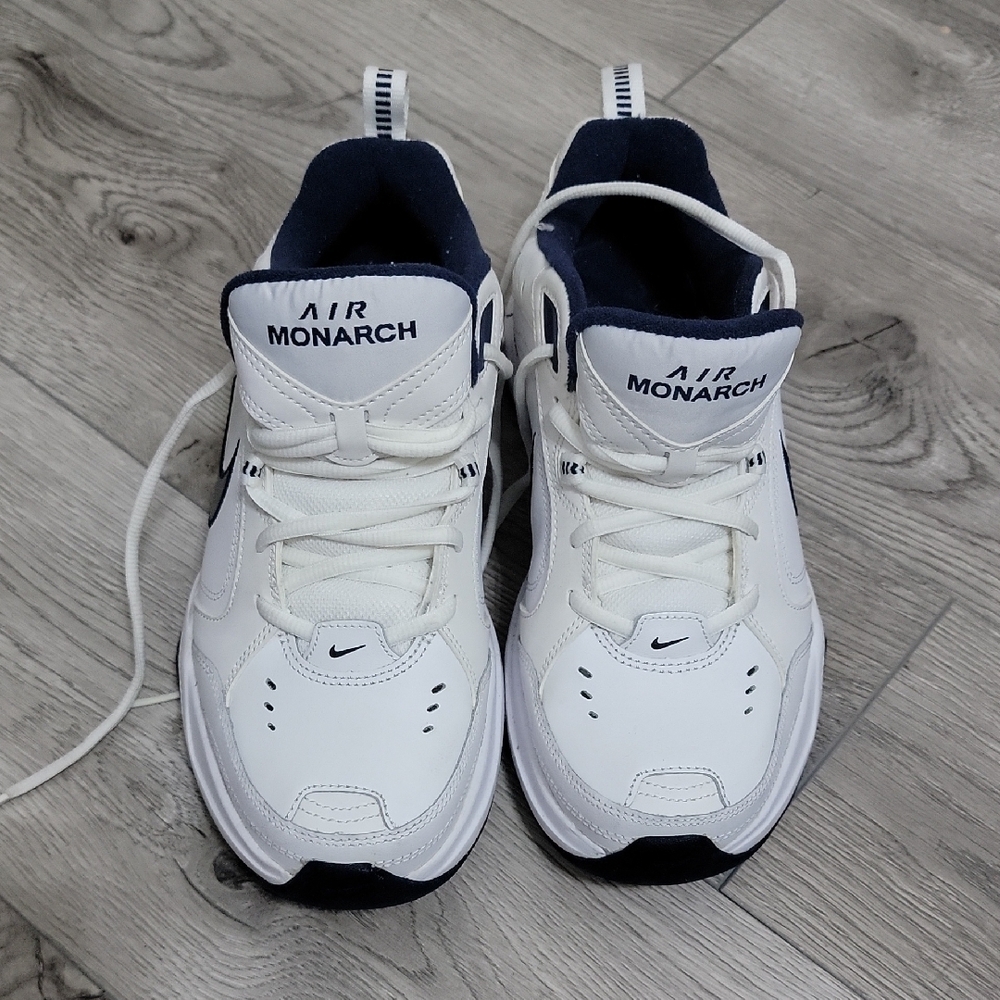 Nike Air Monarch Kids White and Navy Sneakers